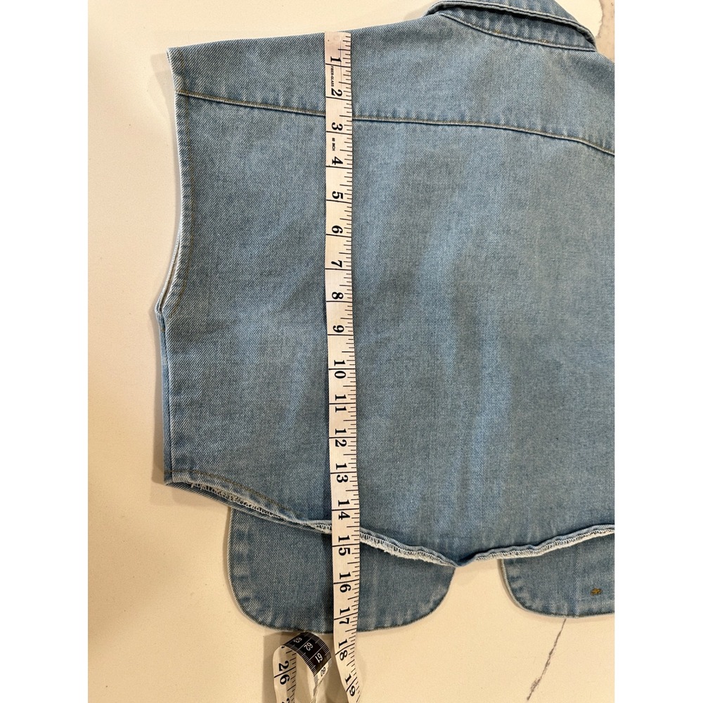 Vestique Women Light Wash Denim Cropped Vest Utility Pockets Small - Picture 5 of 5